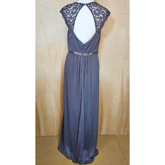 David's Bridal‎ Pewter Gray Mesh Floor Length Bridesmaid Dress Size 10 - Picture 2 of 8